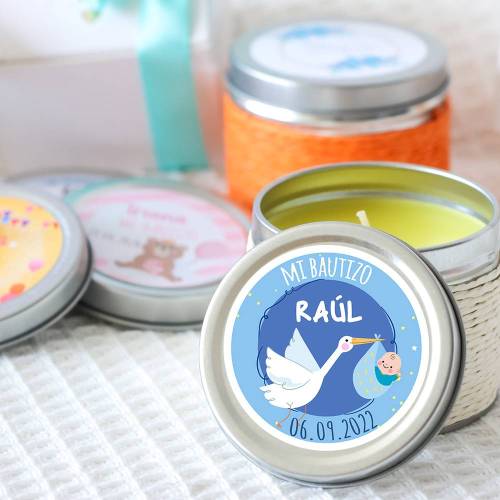 Vela personalizada aromática "Raúl" detalles bautizo - Velas personalizadas bautizo