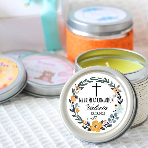Vela personalizada aromática "Valeria" detalles comunión - Velas personalizadas comunión