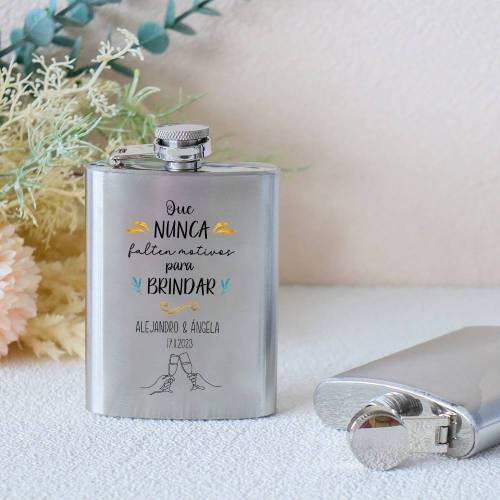 Petaca personalizada boda "Que nunca falten motivos para brindar" Petaca personalizada con frase - Petaca personalizada boda