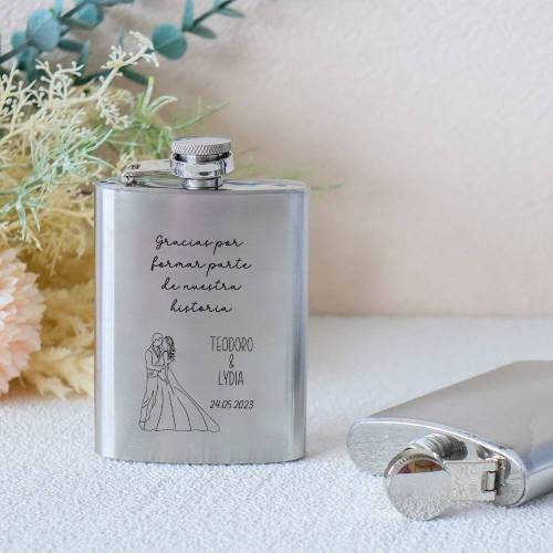 Petaca personalizada boda "Silueta de novios" Petaca personalizada con frase - Petaca personalizada boda