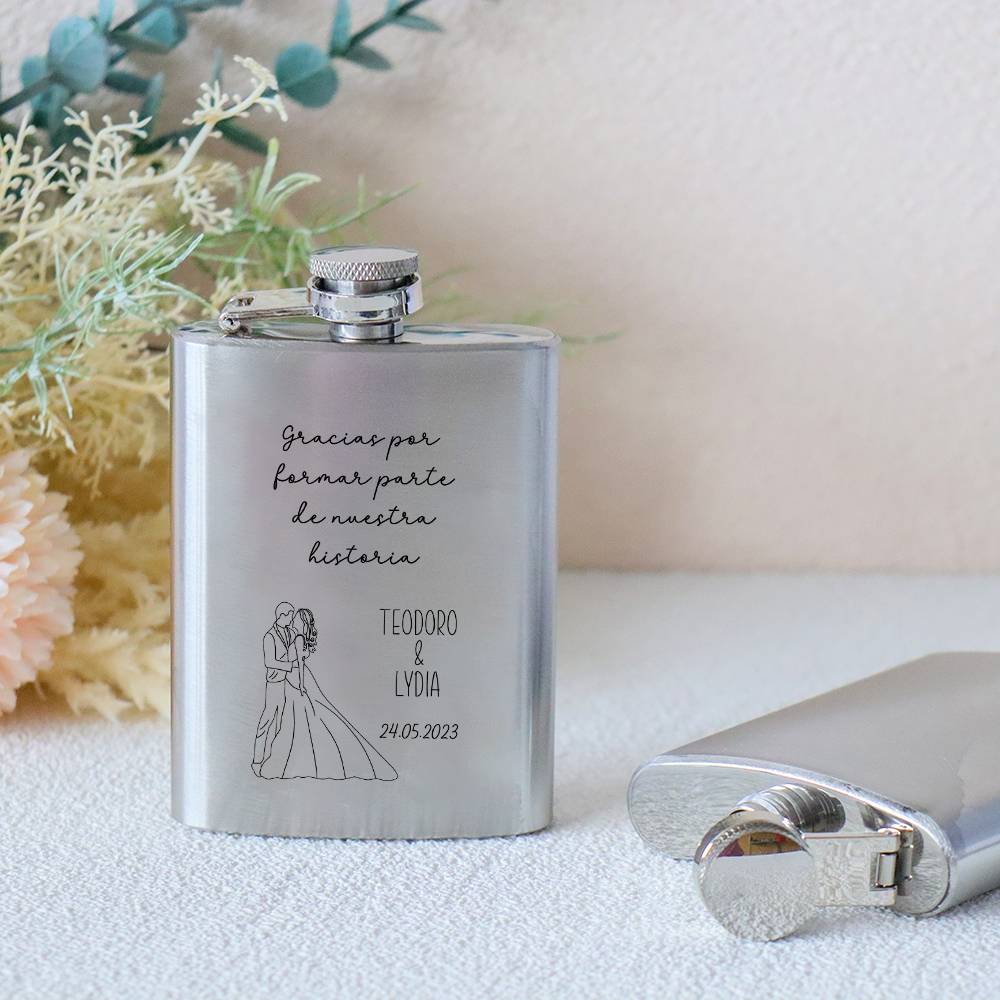 Petaca personalizada boda "Silueta de novios" Petaca personalizada con frase - Petaca personalizada boda