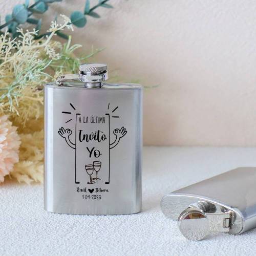 Petaca personalizada boda "A la última invito yo" Petaca personalizada con frase - Petaca personalizada boda
