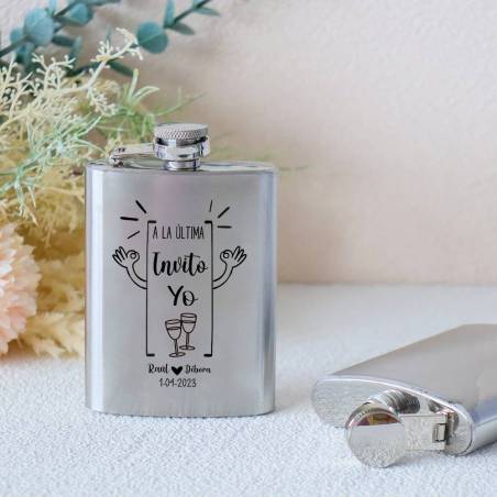 Petaca personalizada boda "A la última invito yo" Petaca personalizada con frase - Petaca personalizada boda