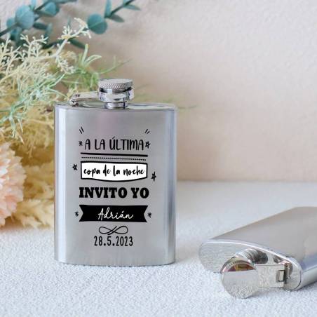 Petaca personalizada boda "A la última copa de la noche invito yo" Petaca personalizada con frase - Petaca personalizada boda