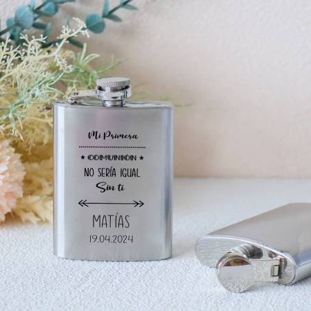 Petaca personalizada comunión "No sería igual sin ti" Petaca personalizada con frase - Petacas personalizadas comunión