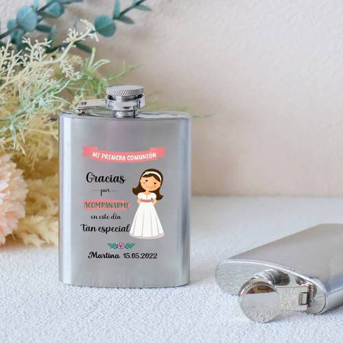 Petaca personalizada comunión "Muñeca niña" Petaca personalizada con frase - Petacas personalizadas comunión