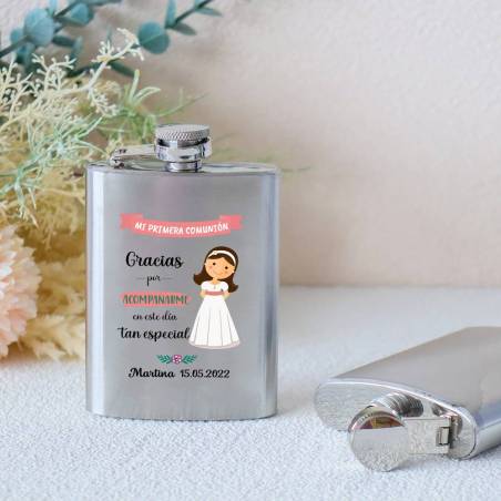 Petaca personalizada comunión "Muñeca niña" Petaca personalizada con frase - Petacas personalizadas comunión