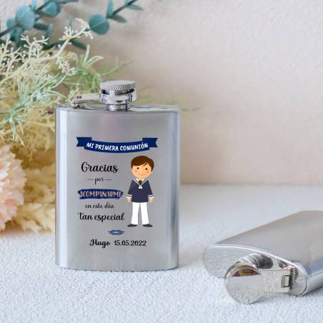 Petaca personalizada comunión "Muñeco niño" Petaca personalizada con frase - Petacas personalizadas comunión