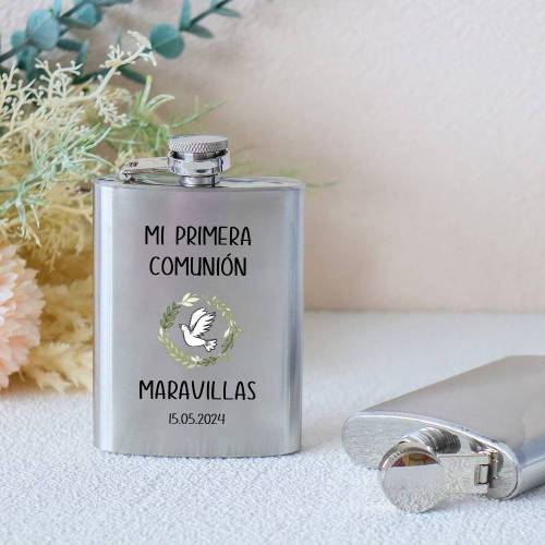 Petaca personalizada comunión "Paloma" Petaca personalizada con frase - Petacas personalizadas comunión