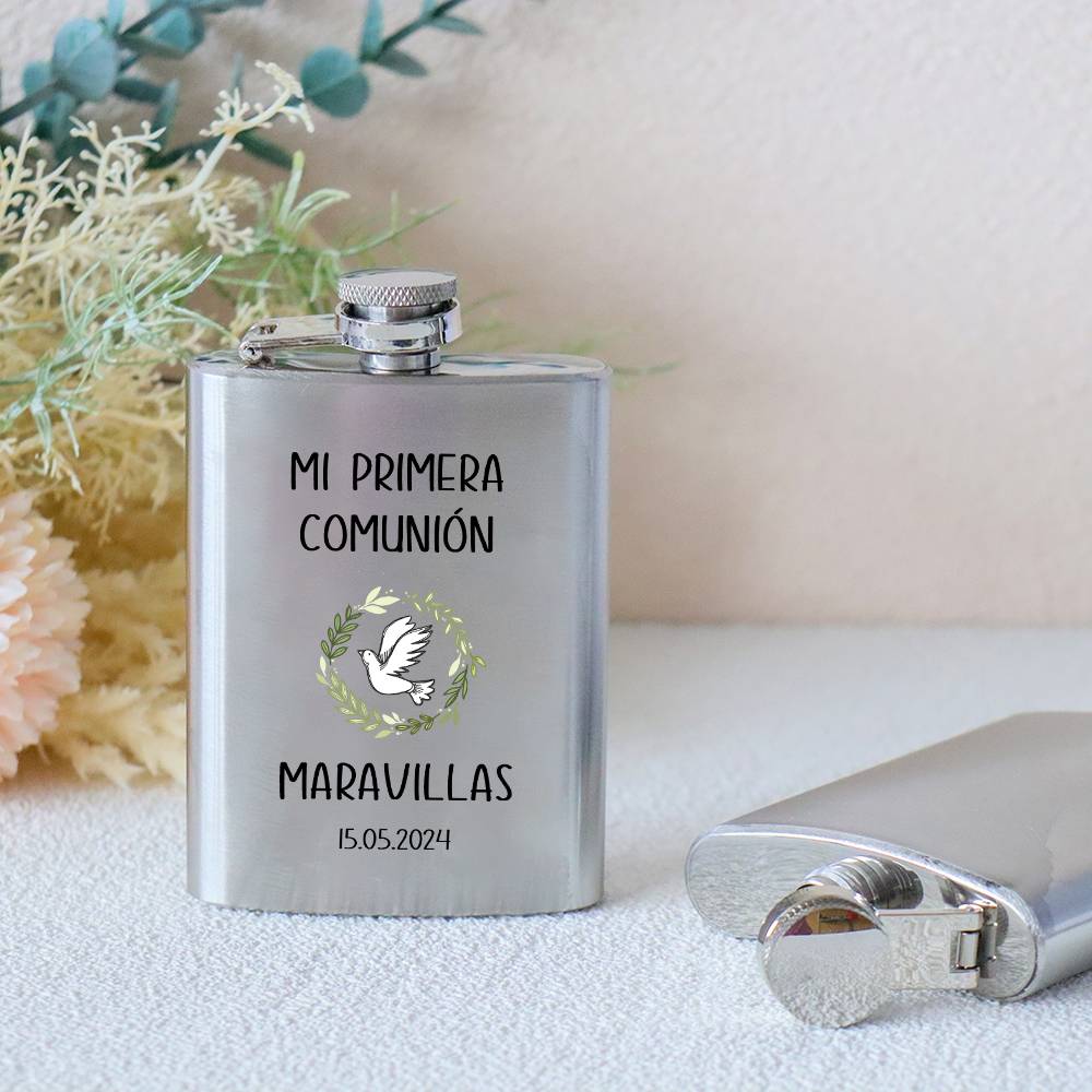 Petaca personalizada comunión "Paloma" Petaca personalizada con frase - Petacas personalizadas comunión