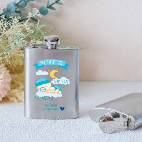 Petaca personalizada bautizo "Niño durmiendo" Petaca personalizada con frase - Petaca personalizada bautizo
