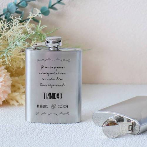 Petaca personalizada bautizo "Gracias por acompañarme" Petaca personalizada con frase - Petaca personalizada bautizo