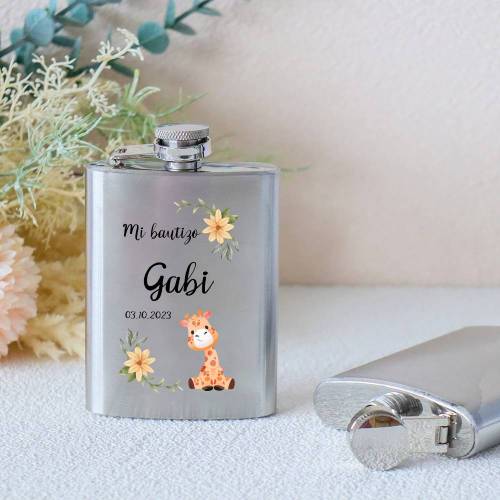 Petaca personalizada bautizo "Jirafa" Petaca personalizada con frase - Petaca personalizada bautizo