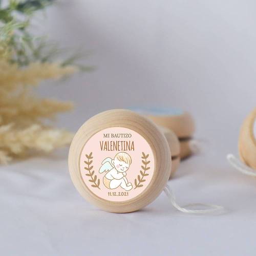 Yoyo pegatina personalizada modelo Ángel para niña bautizo - Yoyo personalizado bautizo