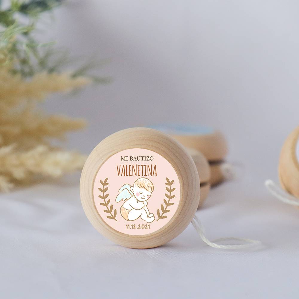 Yoyo pegatina personalizada modelo Ángel para niña bautizo - Yoyo personalizado bautizo