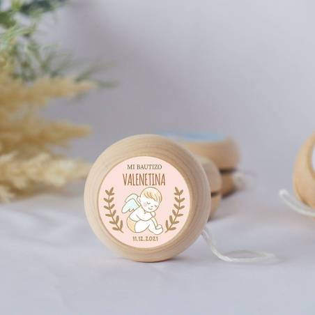 Yoyo pegatina personalizada modelo Ángel para niña bautizo - Yoyo personalizado bautizo