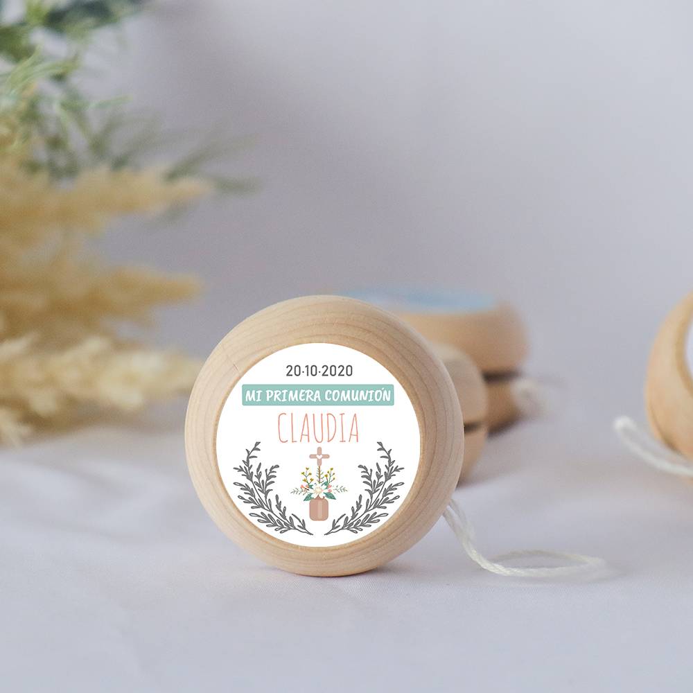 Yoyo pegatina personalizada modelo Claudia para niña comunión - Yoyo personalizado comunión