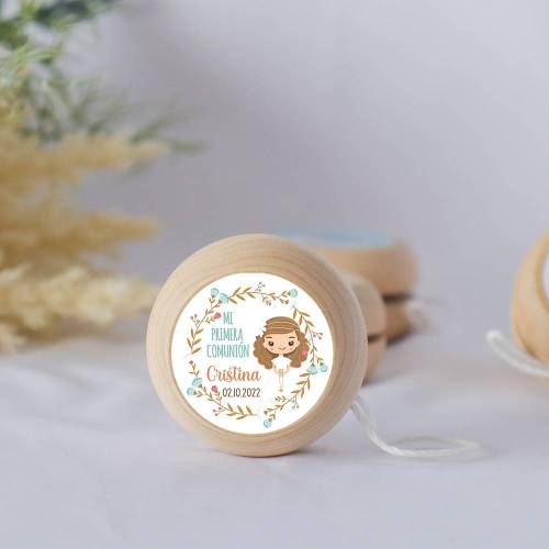 Yoyo pegatina personalizada modelo Cristina para niña comunión - Yoyo personalizado comunión