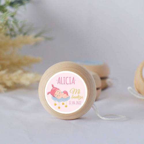 Yoyo pegatina personalizada modelo Dreams para niña bautizo - Yoyo personalizado bautizo