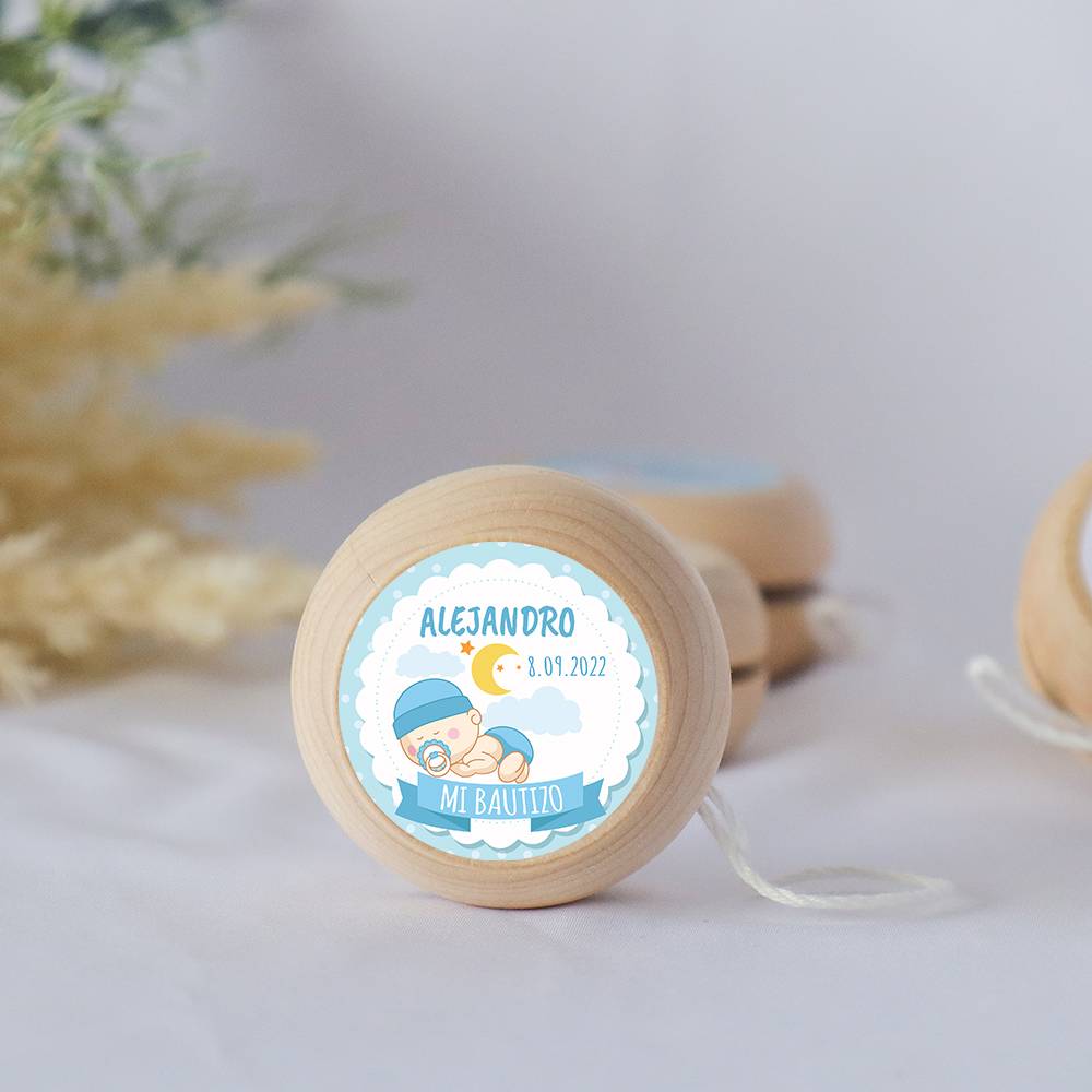 Yoyo pegatina personalizada modelo Dulces Sueños para niño bautizo - Yoyo personalizado bautizo