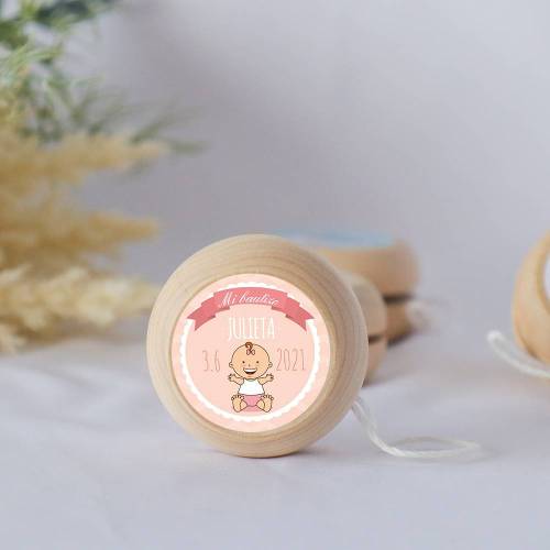 Yoyo pegatina personalizada modelo Galleta para niña bautizo - Yoyo personalizado bautizo