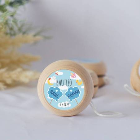 Yoyo pegatina personalizada modelo Gemelos para niño bautizo - Yoyo personalizado bautizo