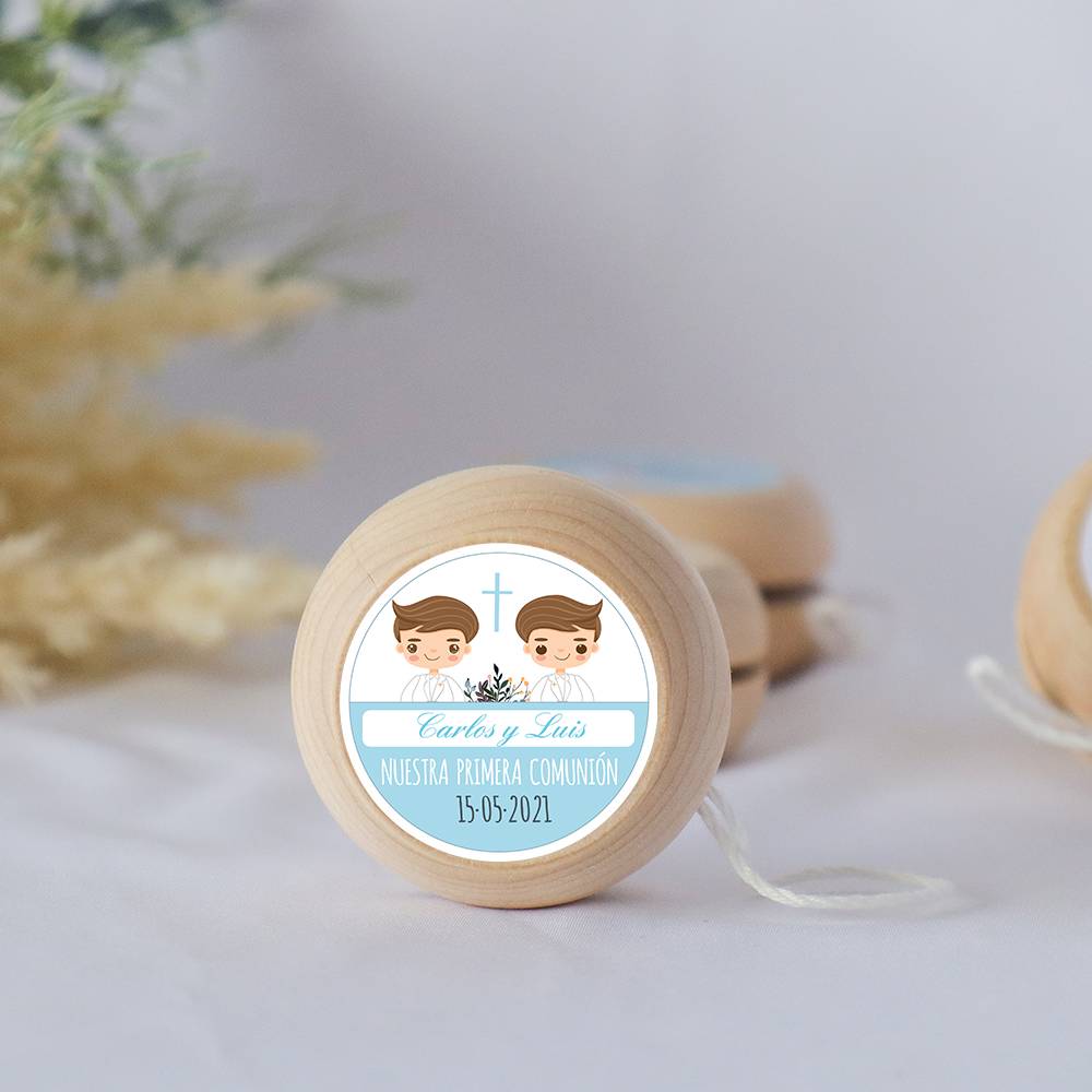 Yoyo pegatina personalizada modelo Gemelos para niño comunión - Yoyo personalizado comunión