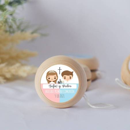 Yoyo pegatina personalizada modelo Mellizos para niño comunión - Yoyo personalizado comunión
