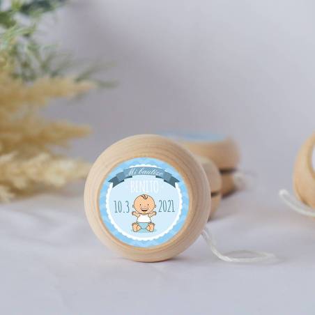 Yoyo pegatina personalizada modelo Olas para niño bautizo - Yoyo personalizado bautizo