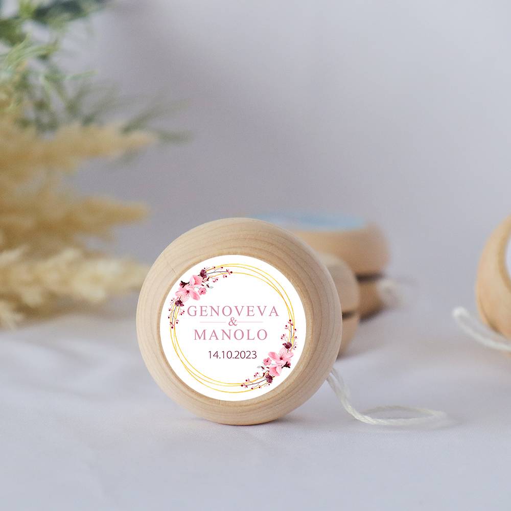 Yoyo pegatina personalizada modelo Pink Crown detalles de boda - Yoyo personalizado boda
