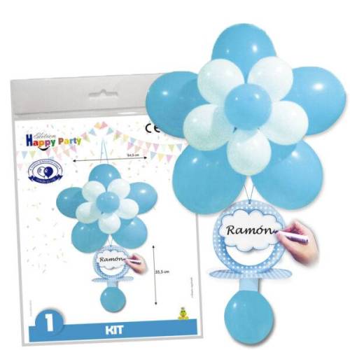 Kit Decoración Bautizo Globos Flor y Chupete Azul - Decoración De Bautizo