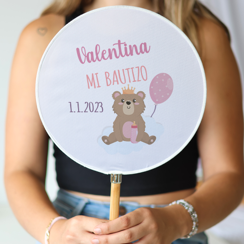 Abanico personalizado para bautizo "Modelo Valentina" Detalles para invitados de bautizo - Abanicos personalizados bautizo