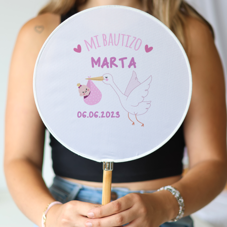 Abanico personalizado para bautizo "Modelo Cigüeña" Detalles para invitados de bautizo - Abanicos personalizados bautizo