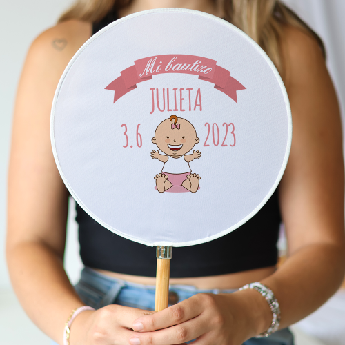 Abanico personalizado para bautizo "Modelo Galleta" Detalles para invitados de bautizo - Abanicos personalizados bautizo