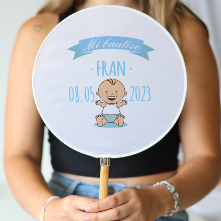 Abanico personalizado para bautizo "Modelo Olas" Detalles para invitados de bautizo - Abanicos personalizados bautizo