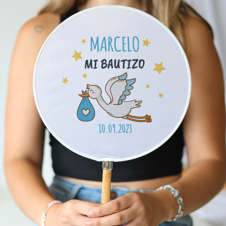 Abanico personalizado para bautizo "Modelo Noche" Detalles para invitados de bautizo - Abanicos personalizados bautizo