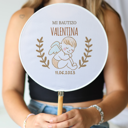 Abanico personalizado para bautizo "Modelo Ángel" Detalles para invitados de bautizo - Abanicos personalizados bautizo