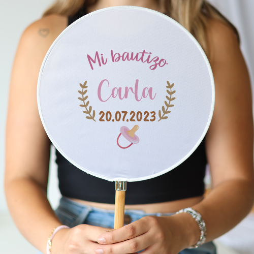 Abanico personalizado para bautizo "Modelo Carla" Detalles para invitados de bautizo - Abanicos personalizados bautizo