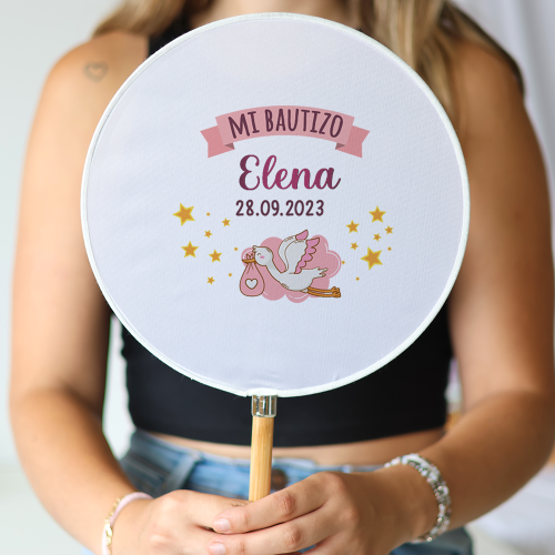 Abanico personalizado para bautizo "Modelo Elena" Detalles para invitados de bautizo - Abanicos personalizados bautizo