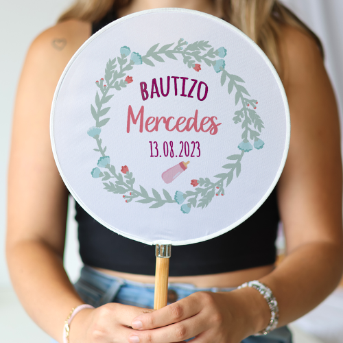 Abanico personalizado para bautizo "Modelo Marina" Detalles para invitados de bautizo - Abanicos personalizados bautizo