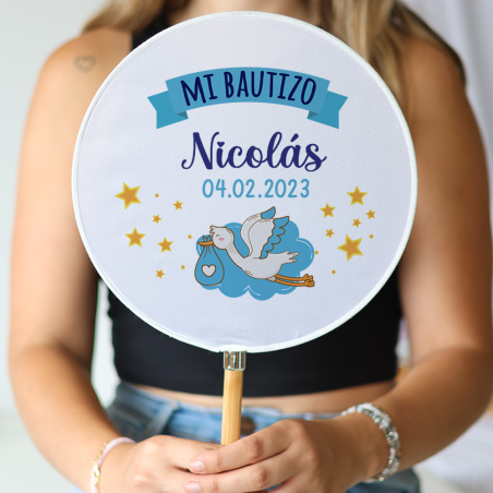 Abanico personalizado para bautizo "Modelo Nicolás" Detalles para invitados de bautizo - Abanicos personalizados bautizo