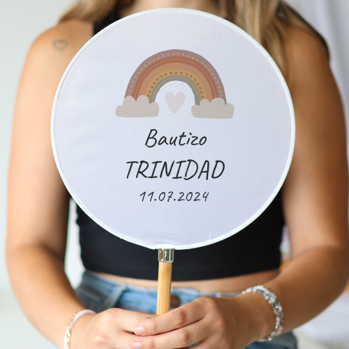 Abanico personalizado para bautizo "Modelo Arcoiris" Detalles para invitados de bautizo - Abanicos personalizados bautizo
