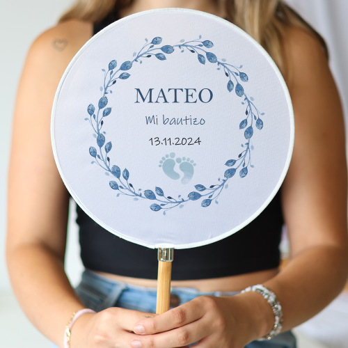 Abanico personalizado para bautizo "Modelo Huellas niño" Detalles para invitados de bautizo - Abanicos personalizados bautizo
