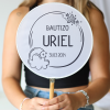 Abanico personalizado para bautizo "Modelo Nubes y Luna" Detalles para invitados de bautizo - Abanicos personalizados bautizo