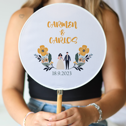 Abanico personalizado para boda "Modelo Girasol" Detalles para invitados de boda - Abanicos personalizados boda