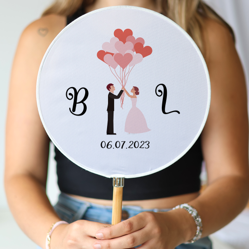 Abanico personalizado para boda "Modelo Cupido" Detalles para invitados de boda - Abanicos personalizados boda