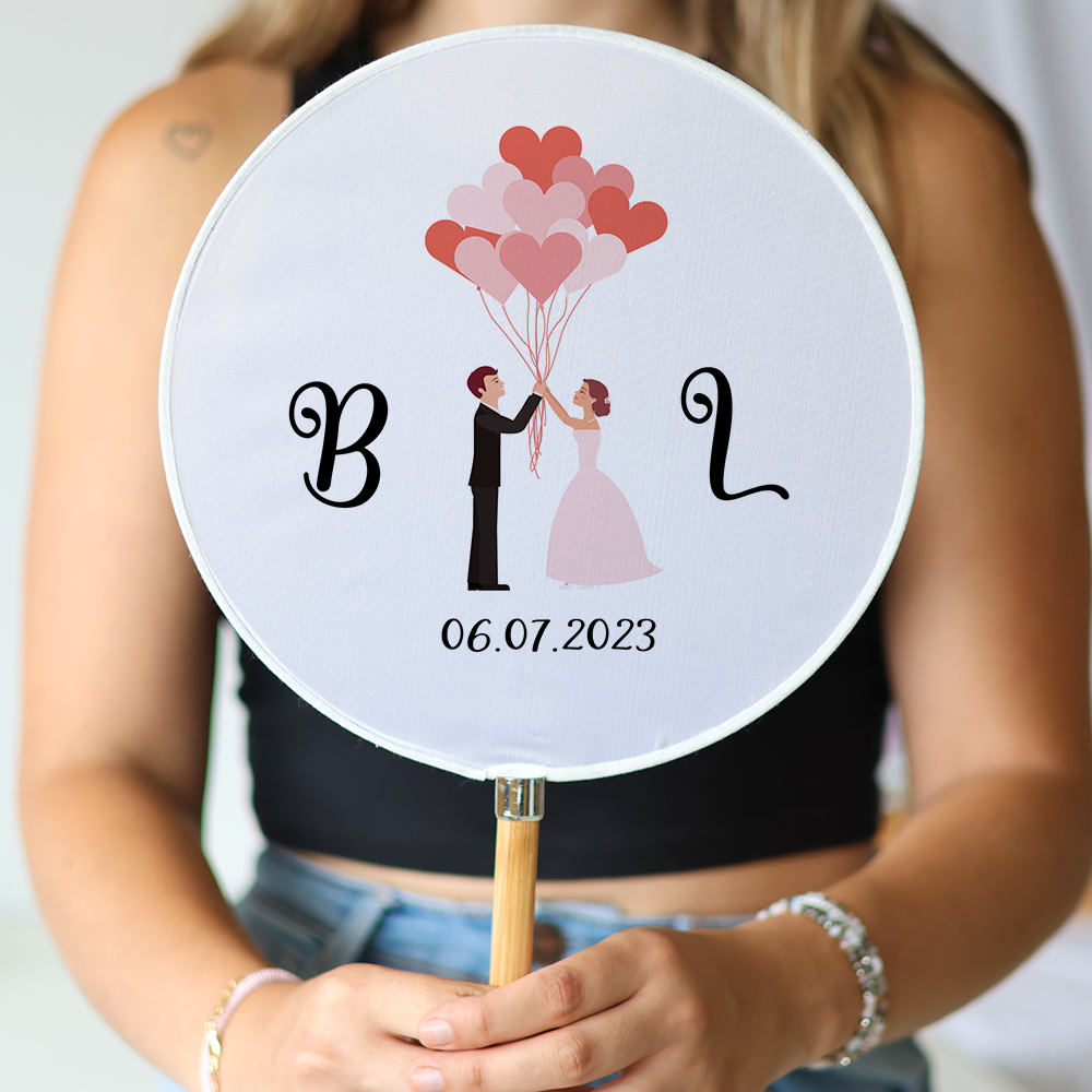 Abanico personalizado para boda "Modelo Cupido" Detalles para invitados de boda - Abanicos personalizados boda