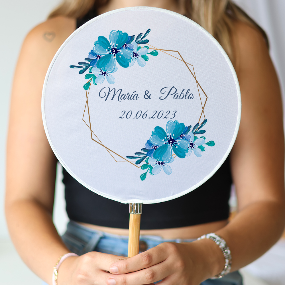 Abanico personalizado para boda "Modelo Azul" Detalles para invitados de boda - Abanicos personalizados boda