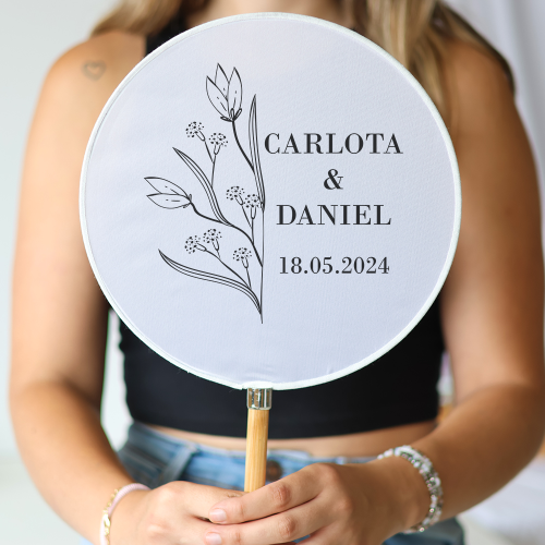 Abanico personalizado para boda "Modelo Mitad y Mitad" Detalles para invitados de boda - Abanicos personalizados boda