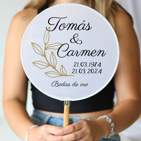 Abanico personalizado para boda "Modelo Bodas de oro" Detalles para invitados de boda - Abanicos personalizados boda